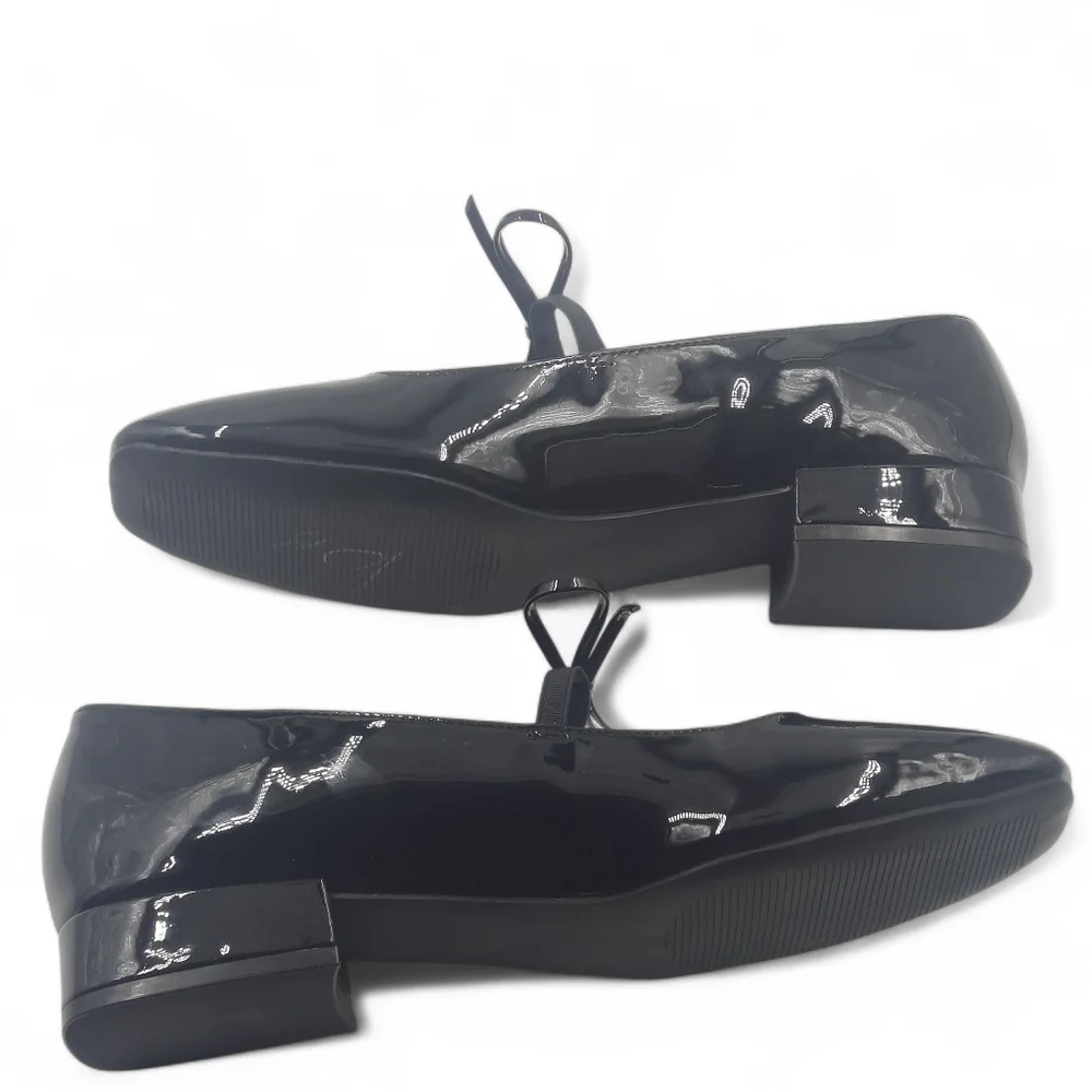 MADDEN Girl Mary Jane Flats Black Patent Square Toe Bow Ladylike Minimal 8.5 LNC - Picture 4 of 9